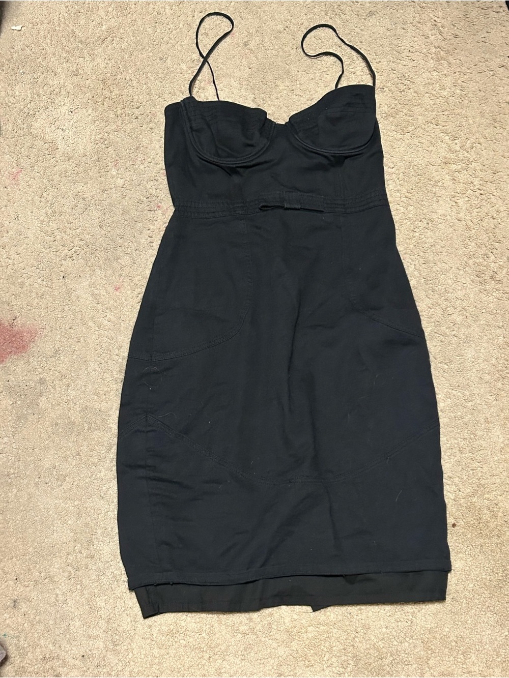 Black Spaghetti-Strap Mini Dress with Contoured Bust